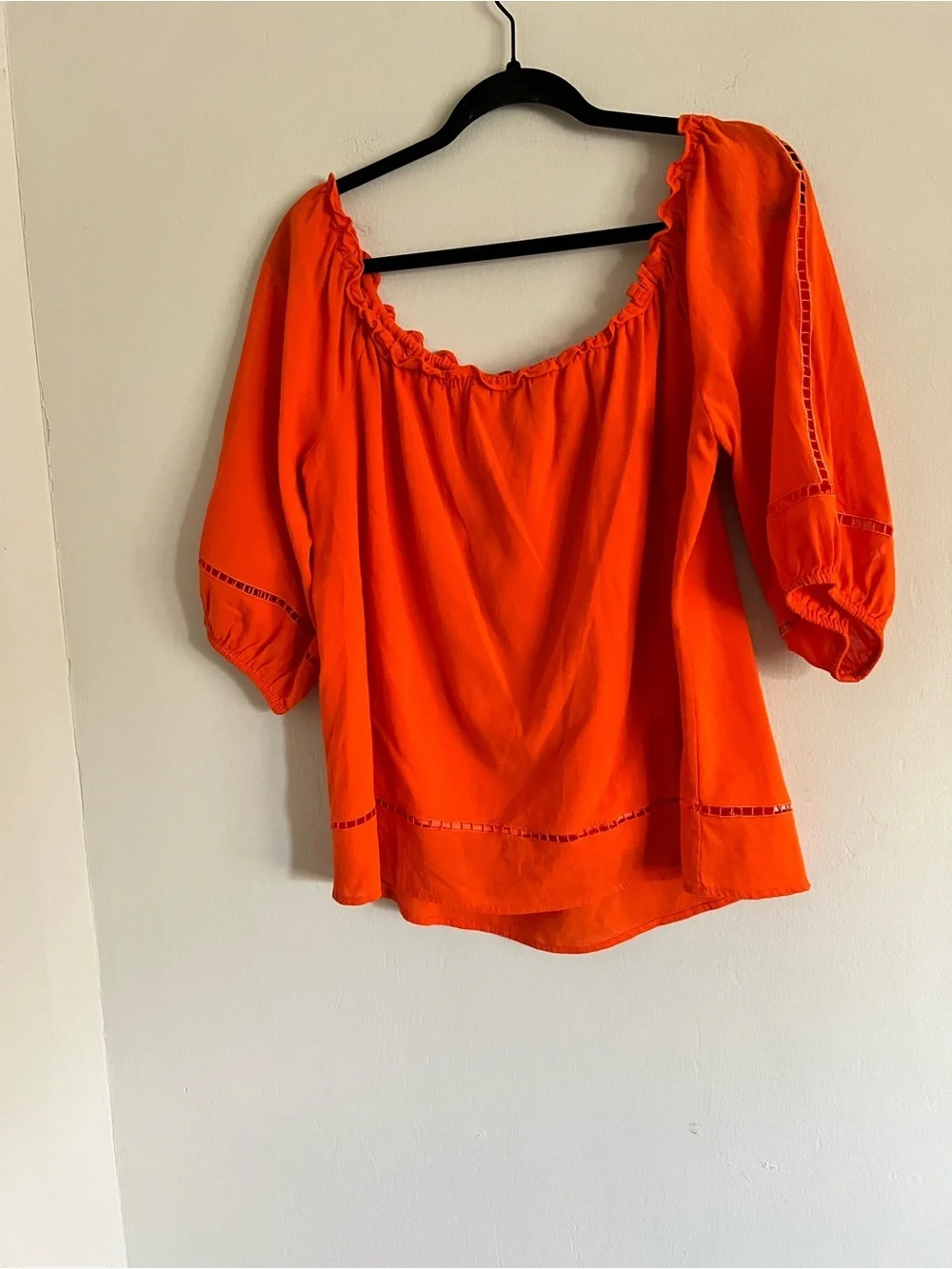 Trina Turk Orange Resort Blouse V Neck Tie Peasant Blouse Sx X-Large